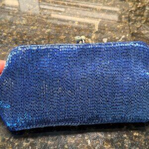 Gorgeous vintage iMagnin sapphire blue beaded clutch, crystal kiss lock